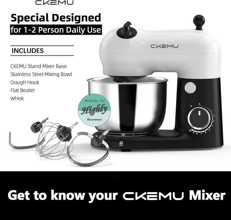 CKemu Stand Mixer, Compact & Space-Saving, Stainless Steel Bowl, Unique & Playful Design, Effcient Motor, Dishwasher-Safe Attachments, SM-2549A (Panda) - Image 2